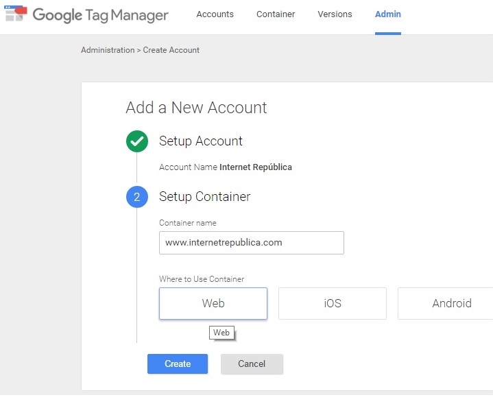 configure a container on google tag manager